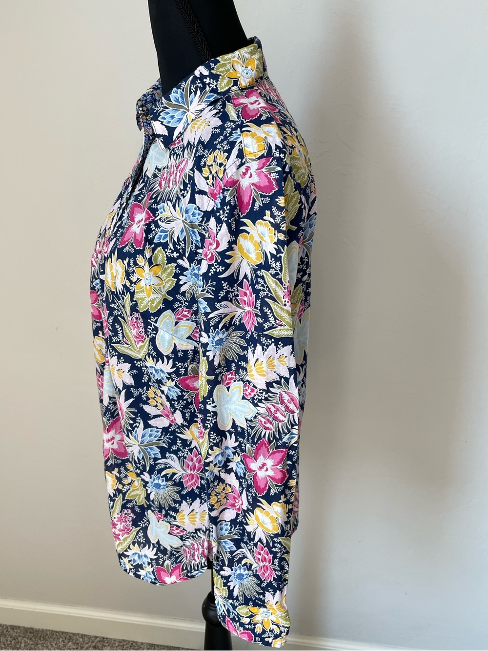 Talbots Navy Floral Button-Down Shirt with Pink & Yellow Flowers - Picture 2 of 8